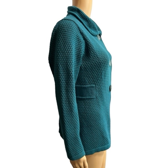 L.L.Bean Long Sleeve Mock Neck Cardigan With Angora Medium Turquoise Size L - Picture 2 of 7